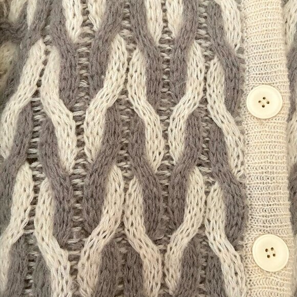 Vintage I.B. Diffusion Classic Wool Button Cable Knit Cardigan Sweater Oversized - Picture 4 of 11